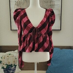 New Anthropologie Maeve Velvet Babydoll Patterned Top